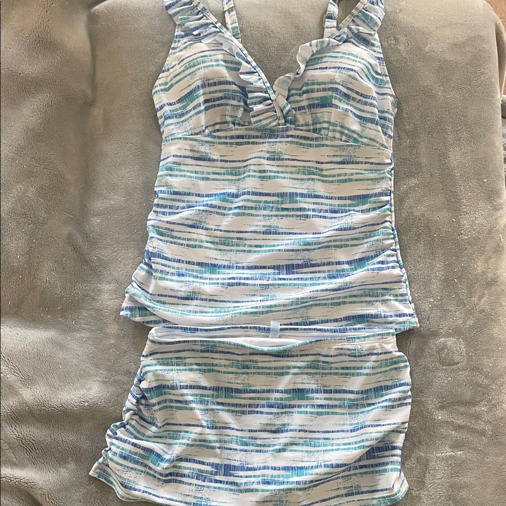 Striped Blue and White Women's Swimsuit